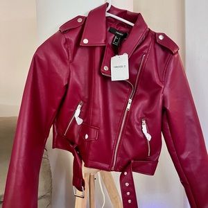 Faux Leather Cropped Moto Jacket - FOREVER 21 | SMALL